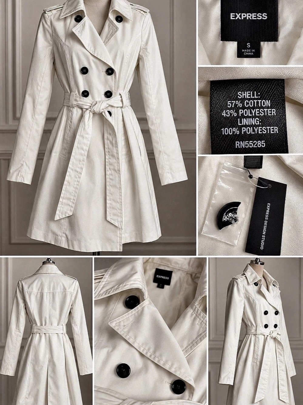 🧥 Express White Trench Coat Size Small NWT